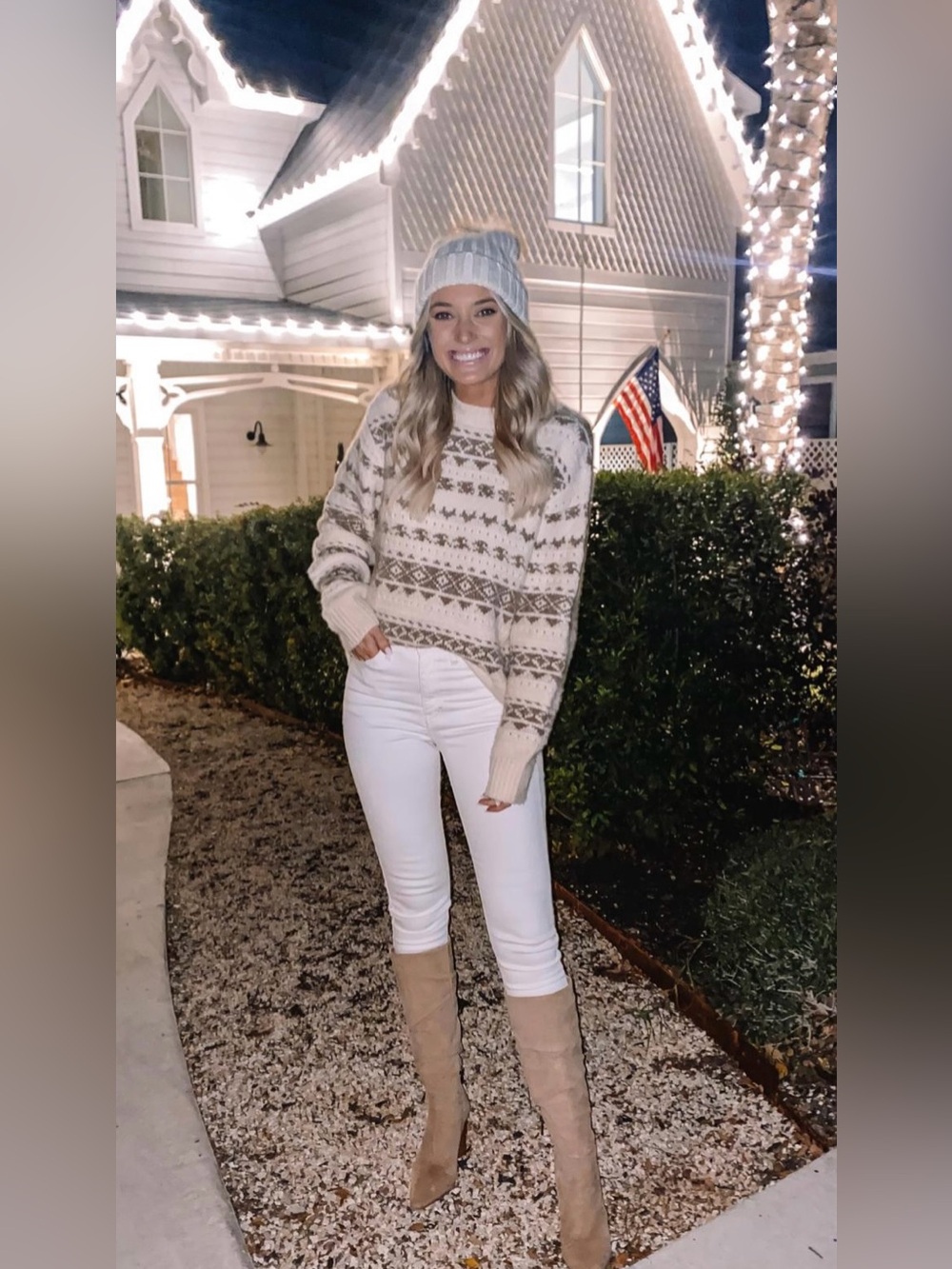 Cozy Fair Isle Crewneck Sweater - Cream & Taupe